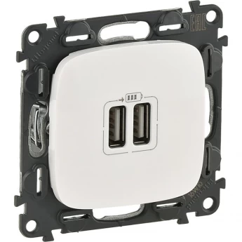 Зарядное устройство LEGRAND Valena ALLURE с двумя USB-разьемами 240В/5В 1500мА с лицевой панелью белый