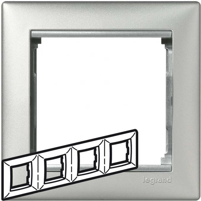 Рамка LEGRAND Valena 4 поста горизонтальный монтаж алюминий 770154 Рамка LEGRAND Valena 4 поста горизонтальный монтаж алюминий 770154